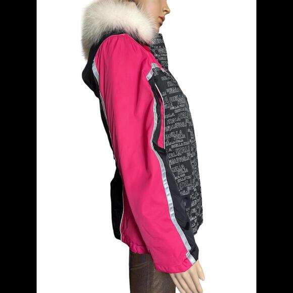Stylish Pink & Black Winter Jacket with Fur Hood - Picture 3 of 9